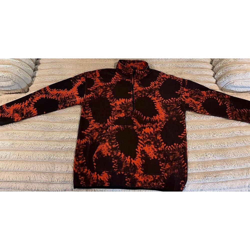 Babylon “We Light The Fires” Quarter Zip Fleece Pullover Orange Black Tie Dye Me